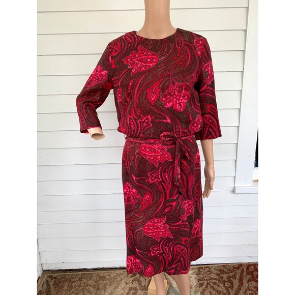 60s Red Print Dress Vintage M Henry Rosenfeld AS IS - Picture 7 of 10
